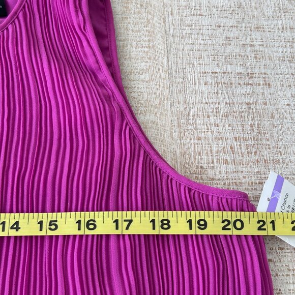 Halogen Magenta/Pink pleated chiffon sleeveless round neck Blouse/Top Large NWT - Picture 7 of 9